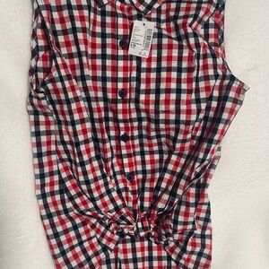 Red and Blue Checkered Sleeveless Shirt